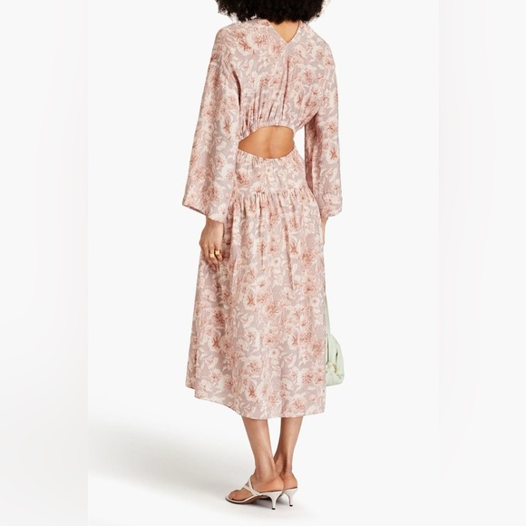 Vince Dahlia Pink Floral Print V-neck Dress, Open Back, Size XS - Picture 16 of 16